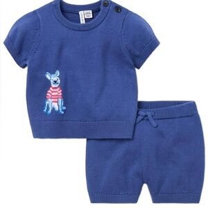Janie and Jack Blue Knit Baby Outfit with Dog Design